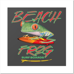 Funny and Cute hip hopper red eyed tree frog surfing tee Posters and Art